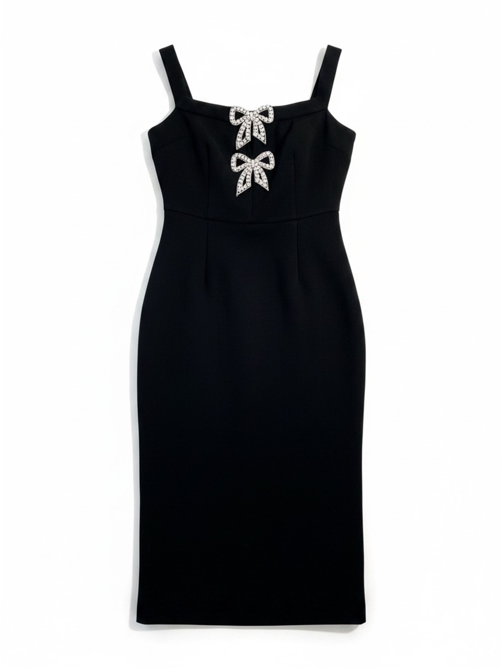 Self-Portrait Diamante Bow Crepe Off-the-Shoulder Midi Dress Women 2 Black - Picture 3 of 10
